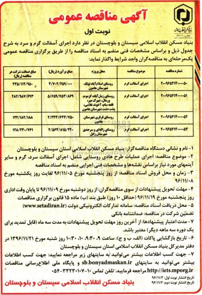 مناقصه عمومی, مناقصه  اجرای آسفالت گرم و سرد 