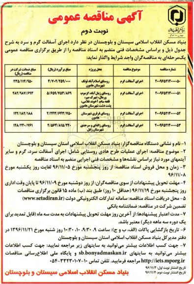 مناقصه عمومی, مناقصه  اجرای آسفالت گرم و سرد  نوبت دوم 