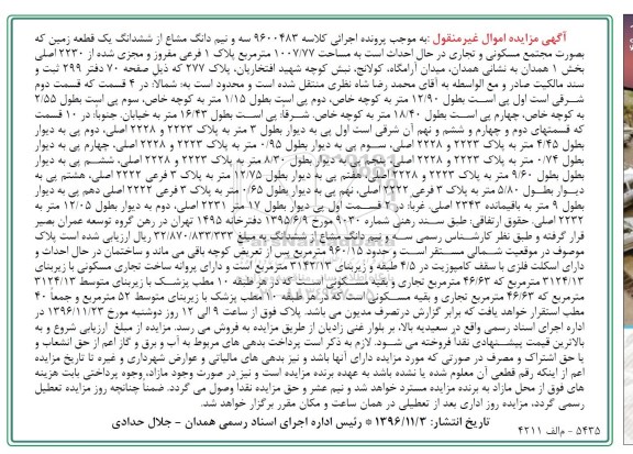 مزایده,مزایده سه و نیم دانگ مشاع از زمین بصورت مجتمع 1007.77متر