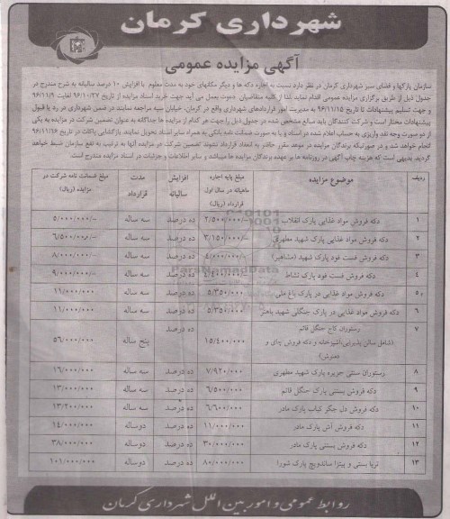 آگهی مزایده عمومی , مزایده اجاره دکه ها و دیگر مکانها