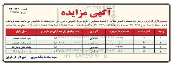 مزایده,مزایده فروش تعدادی از قطعات مسکونی 