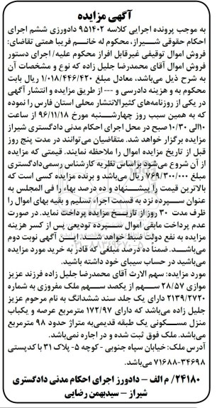 مزایده,مزایده ملک عرصه 172.97 مترمربع