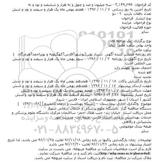 فراخوان, فراخوان واگذاری اجاری بیمارستان 