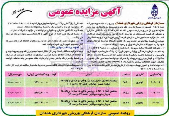 مزایده,مزایده واگذاری سه باب مغازه تجاری