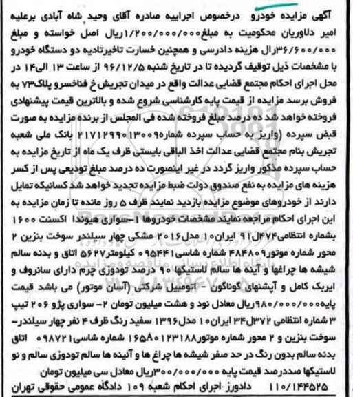 مزایده , مزایده فروش خودرو سواری هیوندا اکسنت 1600