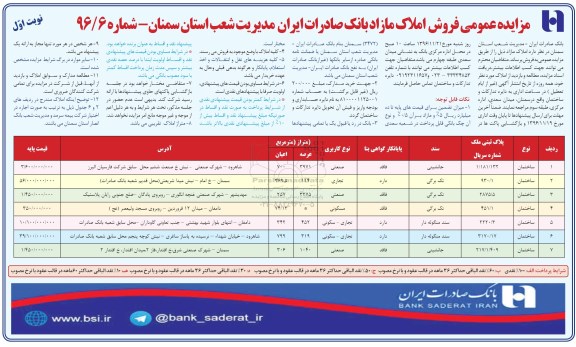 مزایده,مزایده عمومی فروش املاک مازاد بانک صادرات