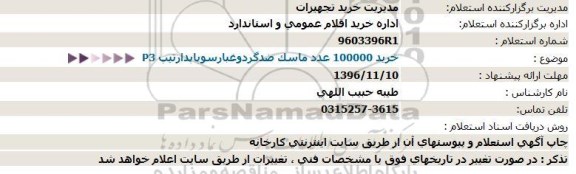 استعلام ,استعلام خرید ماسک ضد گرد و غبار سوپاپدار 