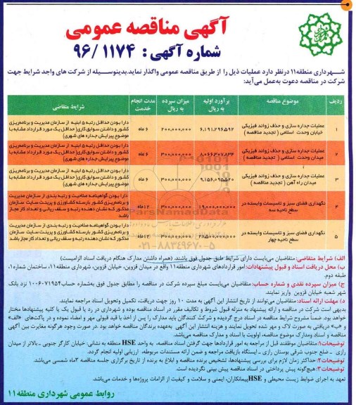 آگهی مناقصه عمومی , مناقصه عملیات جداره سازی و حذف زوائد فیزیکی ...
