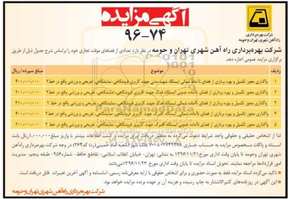 مزایده, مزایده واگذاری مجوز تکمیل و بهره برداری از فضای نااماده