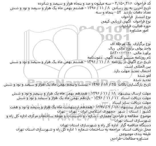 مناقصه مطالعه و طراحی معماری 