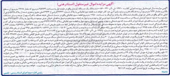 مزایده,مزایده ششدانگ آپارتمان مساحت 253.64 متر