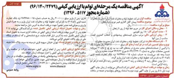 مناقصه, مناقصه کابل گذاری فیبر نوری ....