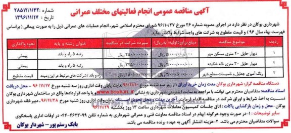 مناقصه ,مناقصه انجام فعالیت های مختلف عمرانی ...