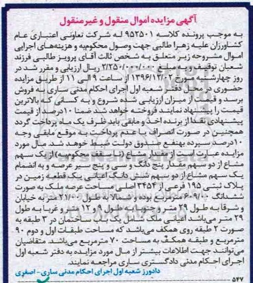 مزایده,مزایده زمین پلاک ثبتی 195 فرعی