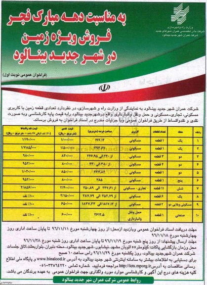 مزایده,مزایده فروش تعدادی قطعه زمین کاربری مسکونی تجاری حمل و نقل