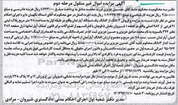 مزایده,مزایده آپارتمان مساحت 78 متر مرحله دوم