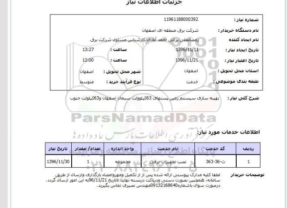 استعلام, استعلام بهینه سازی سیستم زمین پستهای 63 کیلوولت