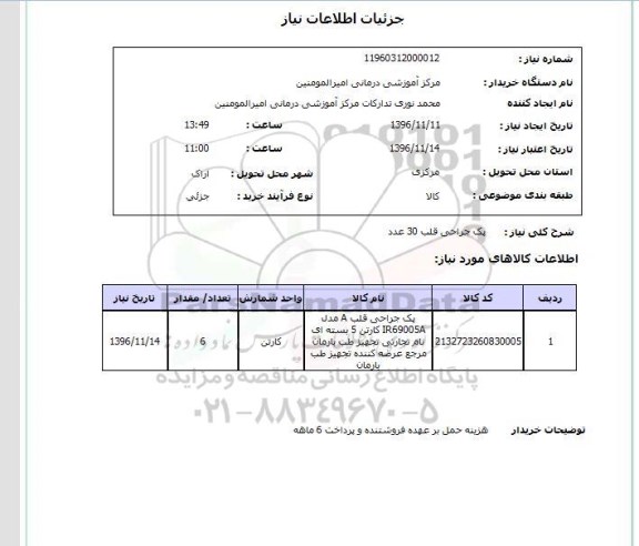 استعلام, استعلام پک جراحی قلب