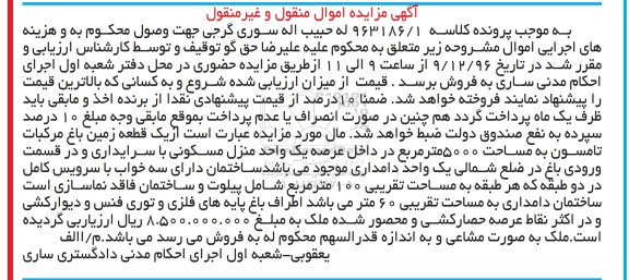 مزایده,مزایده یک قطعه زمین باغ مرکبات 5000متر