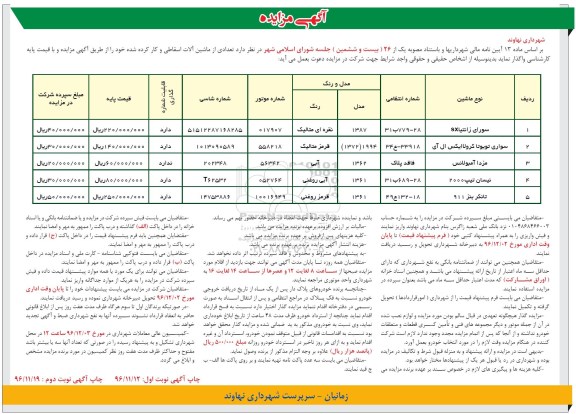 آگهی مزایده , مزایده تعدادی از ماشین آلات اسقاطی و کارکرده شده 