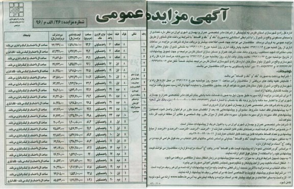 مزایده,مزایده فروش تعدادی از واحدهای مسکونی نقد و اقساط 