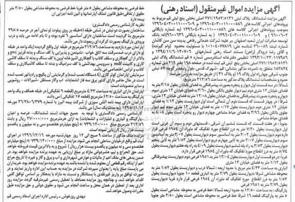 مزایده,مزایده ششدانگ پلاک ثبتی مساحت 212.56متر