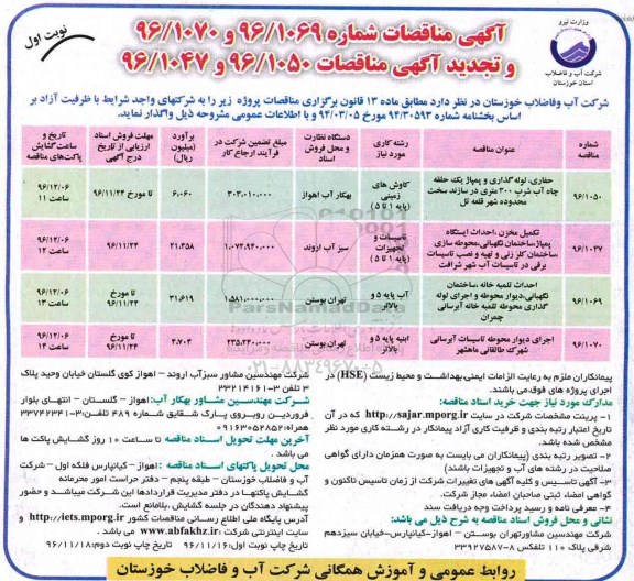 آگهی مناقصات، مناقصه حفاری، لوله گذاری و پمپاژ یک حلقه چاه آب شرب 300 متری... 