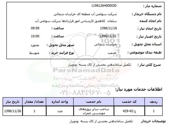 استعلام ,استعلام تکمیل ساماندهی بخشی از کال پسته