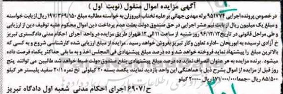 آگهی مزایده, مزایده یکصد بسته 20 کیلوئی نخ