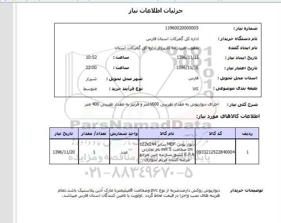 استعلام, استعلام اجرای دیوارپوش و قرنیز 