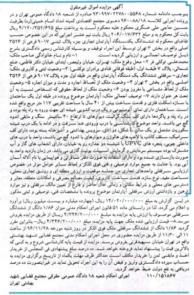 مزایده ,مزایده ششدانگ آپارتمان تجاری قدمت بیش از 40 سال