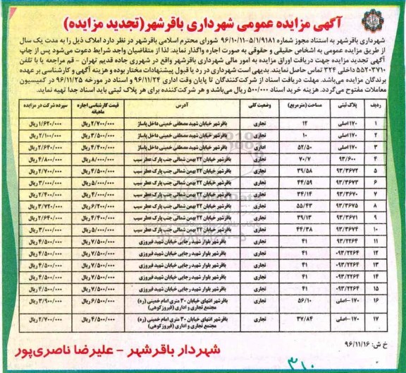 مزایده عمومی, مزایده اجاره املاک (تجدید مزایده)