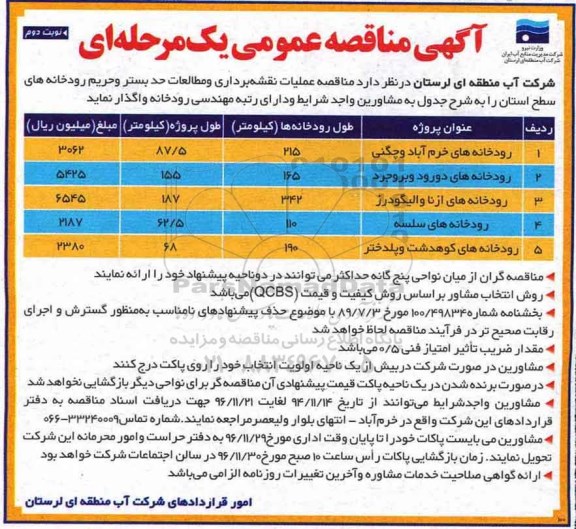 مناقصه ,مناقصه عملیات و نقشه برداری و مطالعات حدبستر و حریم رودخانه های ... نوبت دوم 