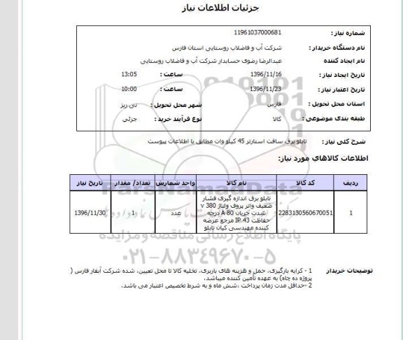 استعلام, استعلام تابلو برق سافت استارتر 45 کیلووات 