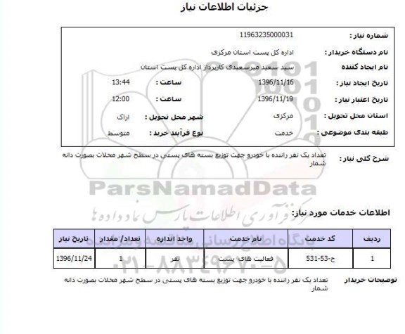 استعلام, استعلام تعداد یک نفر راننده با خودرو 