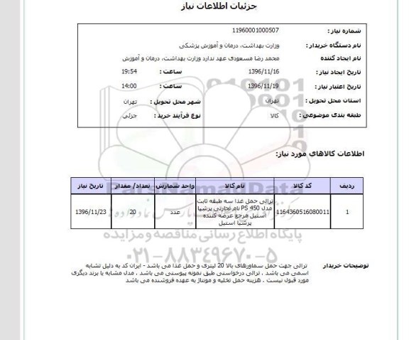 استعلام, استعلام ترالی حمل غذا