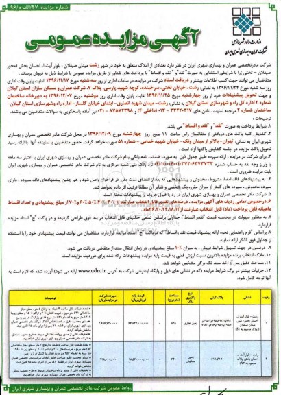 مزایده,مزایده فروش تعدادی از املاک مساحت 868 و 640متر