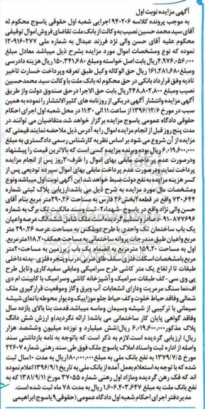 مزایده,مزایده پلاک ثبتی مساحت 290.26مترمربع 