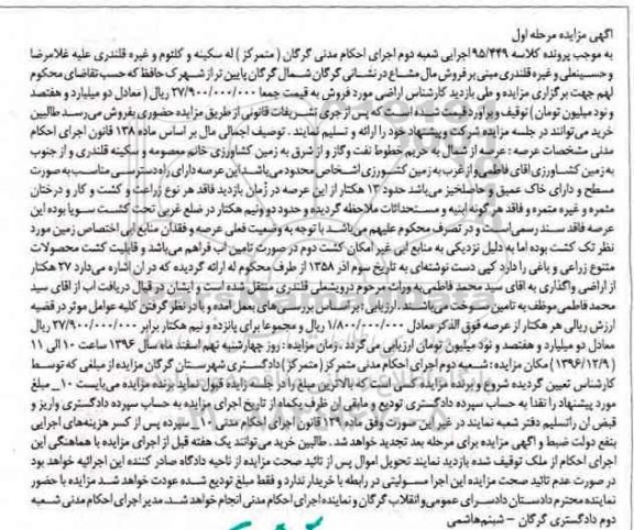 مزایده,مزایده مال مشاع 27 هکتار از اراضی مرحله اول