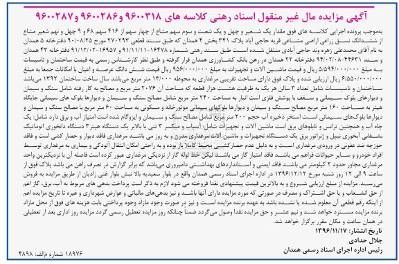 اگهی مزایده , مزایده ملک و ماشین آلات و تجهیزات
