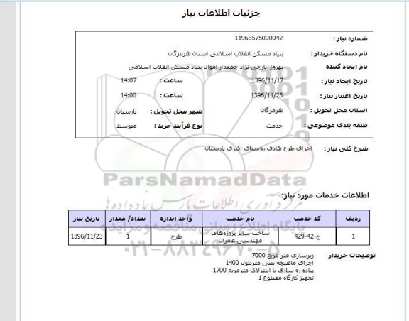 استعلام, استعلام اجرای طرح هادی روستای اکبری
