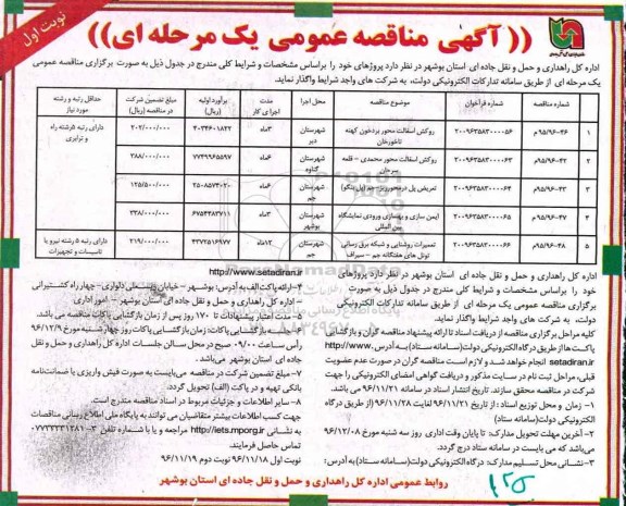 مناقصه ,مناقصه روکش آسفالت محور بردخون