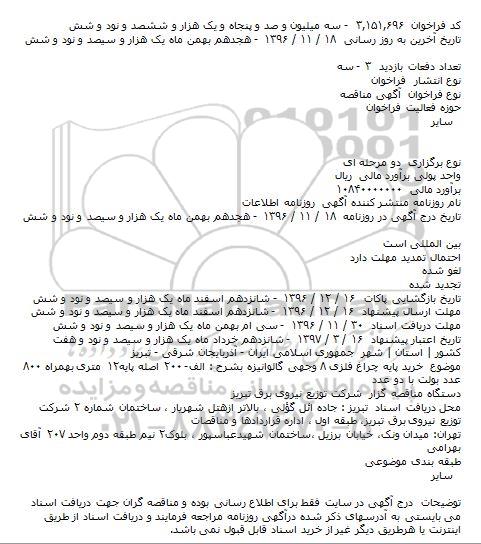 آگهی مناقصه, مناقصه خرید پایه چراغ فلزی ۸ وجهی گالوانیزه 