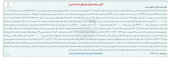 مزایده,مزایده ششدانگ پلاک ثبتی مساحت 58.80مترمربع