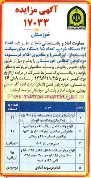 آگهی مزایده, مزایده تعداد 64 دستگاه خودرو ...