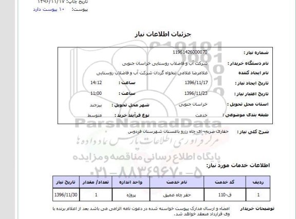 استعلام ,استعلام حفاری ضربه ای چاه 