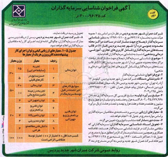 فراخوان، فراخوان مشارکت در ساخت مراکز محله محدوده جنوبی نوبت دوم 