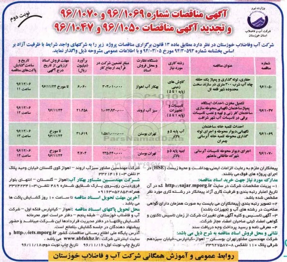 آگهی مناقصات، مناقصه حفاری، لوله گذاری و پمپاژ یک حلقه چاه آب شرب 300 متری... نوبت دوم