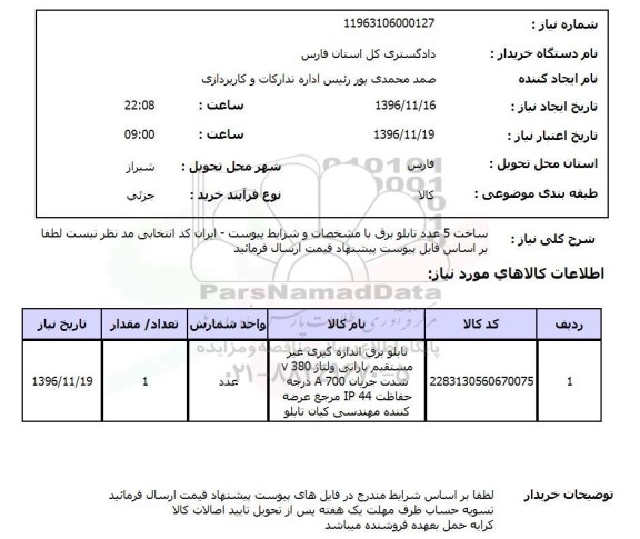 استعلام , استعلام ساخت 5 عدد تابلو برق