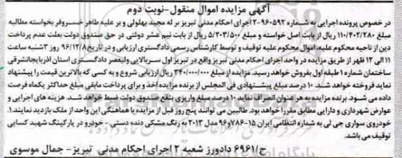 آگهی مزایده , مزایده فروش خودروی سواری جی لی نوبت دوم